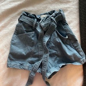 High-Rise Denim Paper Bag Waist Shorts